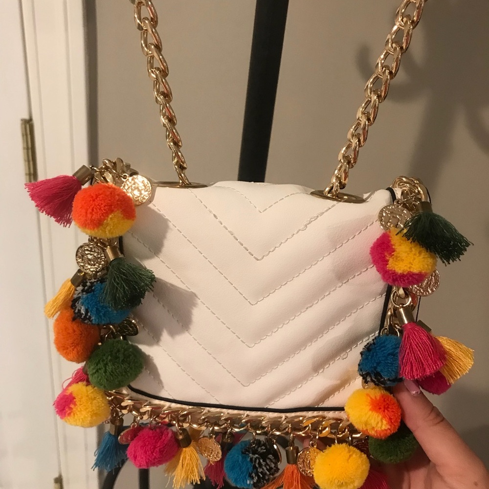 Never Used! White Pom Pom Crossbody